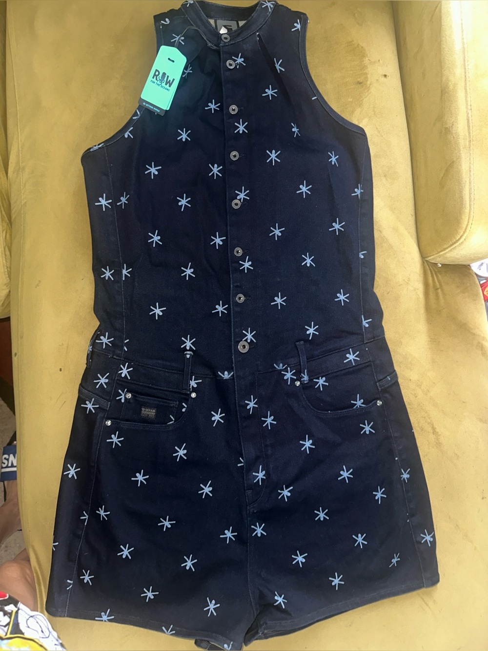 G-Star Navy Star-Print Sleeveless Romper